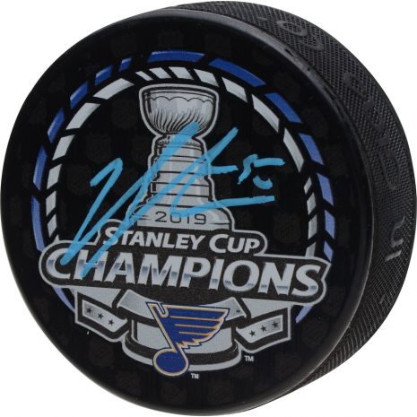 Autographed St. Louis Blues Jordan Binnington Fanatics Authentic 2019 Stanley Cup Champions Stanley Cup Champions Logo Hockey Puck