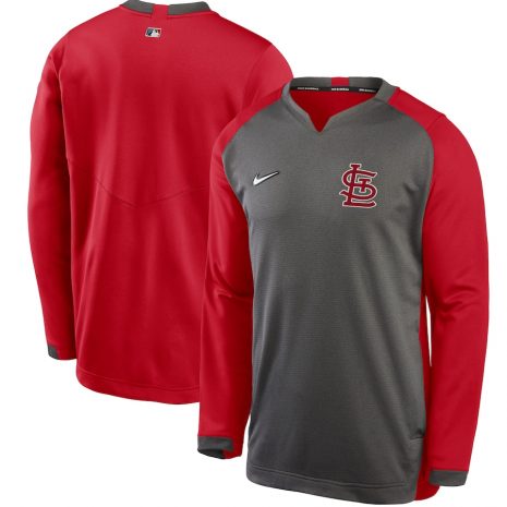 Me's St. Louis Cardinals Nike CharcoalRed Authentic Collection Thermal Crew Performance Pullover Sweatshirt
