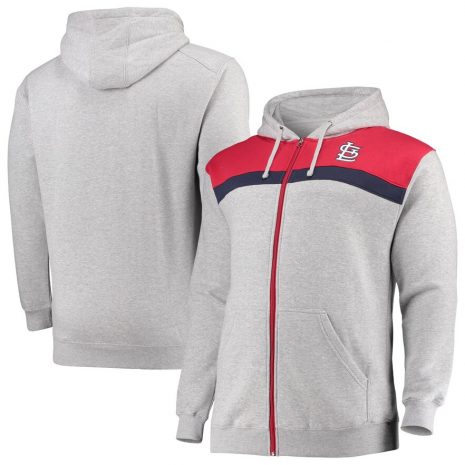 Men's Heathered GrayRed St. Louis Cardinals Big & Tall Tripod Fleece Full-Zip Hoodie