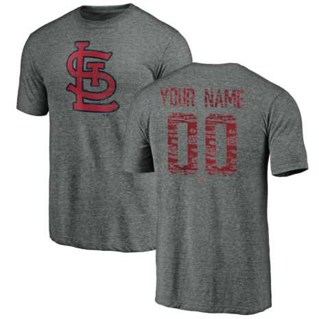 Fanatics Branded St. Louis Cardinals Heathered Gray Personalized Heritage Tri-Blend T-Shirt Fanatics Branded St. Louis Cardinals Heathered Gray Personalized Heritage Tri-Blend T-Shirt