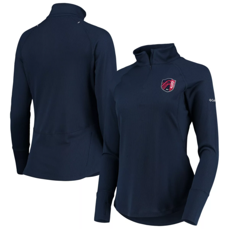 Women's Columbia Navy St. Louis City SC Flop Shot Raglan Quarter-Zip Jacket Women's Columbia Navy St. Louis City SC Flop Shot Raglan Quarter-Zip Jacket