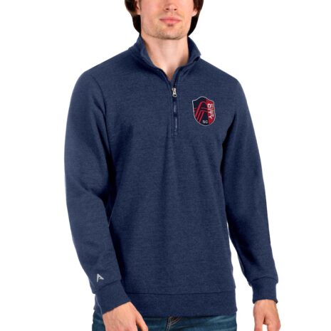 Men's St. Louis City SC Antigua Heathered Navy Action Quarter-Zip Pullover Sweatshirt