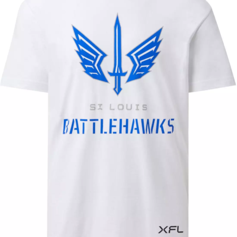 XFL Men's St. Louis BattleHawks Lockup Logo White T-Shirt XFL Men's St. Louis BattleHawks Lockup Logo White T-Shirt