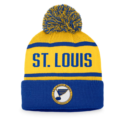St. Louis Blues Fanatics Branded Vintage Heritage Cuffed Knit Hat with Pom - Blue_Gold St. Louis Blues Fanatics Branded Vintage Heritage Cuffed Knit Hat with Pom - Blue_Gold