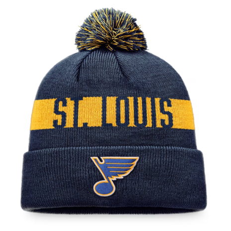 St. Louis Blues Fanatics Branded Fundamental Patch Cuffed Knit Hat with Pom - Navy