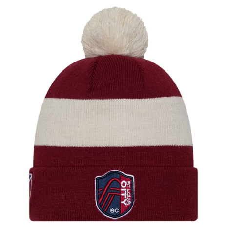 New Era St. Louis City SC Red 2024 Kick Off Collection Cuffed Knit Hat with Pom