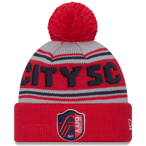 St. Louis City SC New Era Evergreen Cuffed Knit Hat with Pom - Red