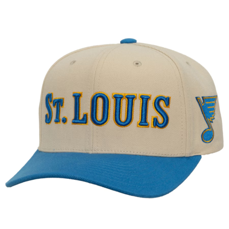 St. Louis Blues Mitchell & Ness 2025 NHL Winter Classic Pro Snapback Hat - Cream_Blue St. Louis Blues Mitchell & Ness 2025 NHL Winter Classic Pro Snapback Hat - Cream_Blue