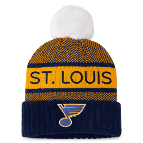 Selected slide 1 of 2Display slide 2 of 2 Fanatics St. Louis Blues Women's Navy_Gold Authentic Pro Rink Cuffed Knit Hat with Pom