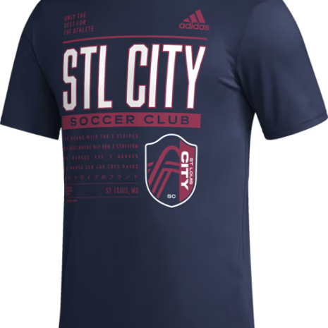 Adidas St Louis City SC Navy Blue PREGAME CLUB DNA Short Sleeve T Shirt