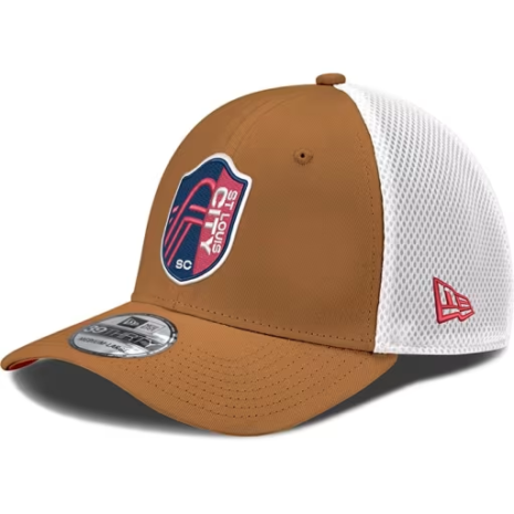 New Era St Louis City SC Mens Brown Primary Crest White Mesh Neo 39THIRTY Flex Hat