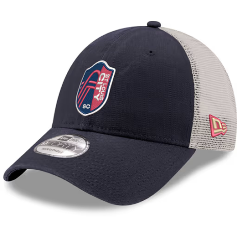 New Era St Louis City SC Primary Crest Stone Mesh Trucker 9FORTY Adjustable Hat - Navy Blue