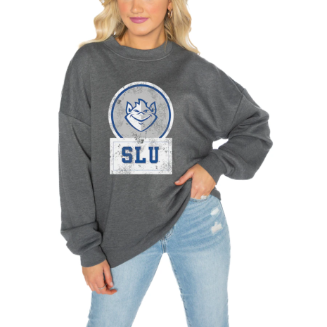 Gameday Couture Saint Louis Billikens Women's Charcoal Oversized Drop Shoulder Fleece Drop Pullover Sweatshirt